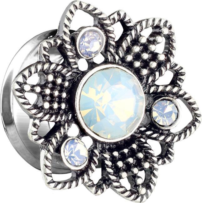 Image du produit Star Piercing Flared Tunnel Fleur avec cristal Opal (Laiton, Acier chirurgical 316L)