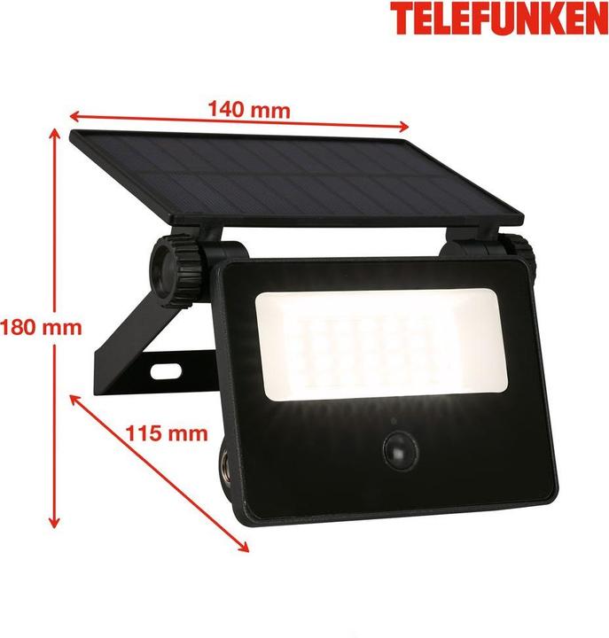 Actual product image Telefunken Outdoor wall light / Solar /PIR, black, IP54 (1000 lm, IP54)