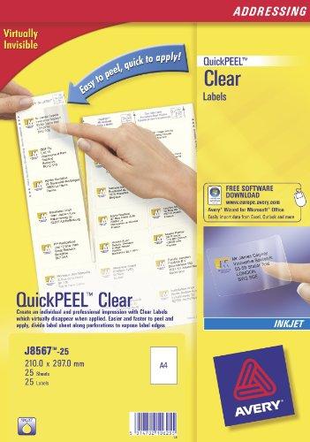 Actual product image Avery Universal labels J8567-25 Transparent 210 mm x 297 mm