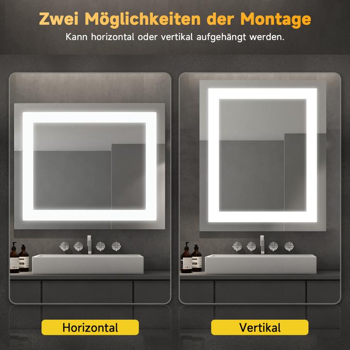 Produktbild SONNI LED beleuchteter Badezimmerspiegel, 60 x 50 cm, Kaltweiss, Wandschalter, IP44 (60 x 50 x 100 cm)