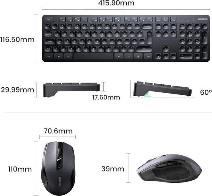 Actual product image Ugreen MK006 wireless mouse and keyboard set 2.4Ghz - black (Eng. Int., Wireless)