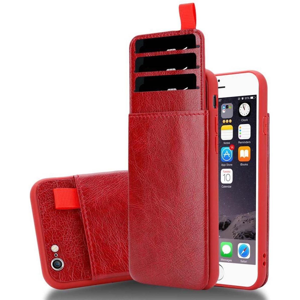 Cadorabo TPU Kunstleder mit Kartenfach Cover (Apple iPhone 6 Plus), Smartphone Hülle, Rot