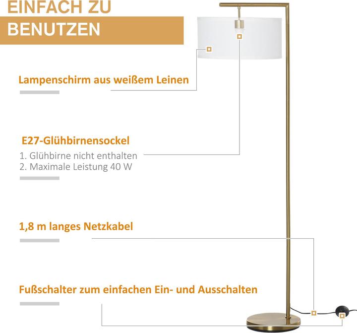 Produktbild Homcom Stehlampe mit Leinenstoffschirm (E27)