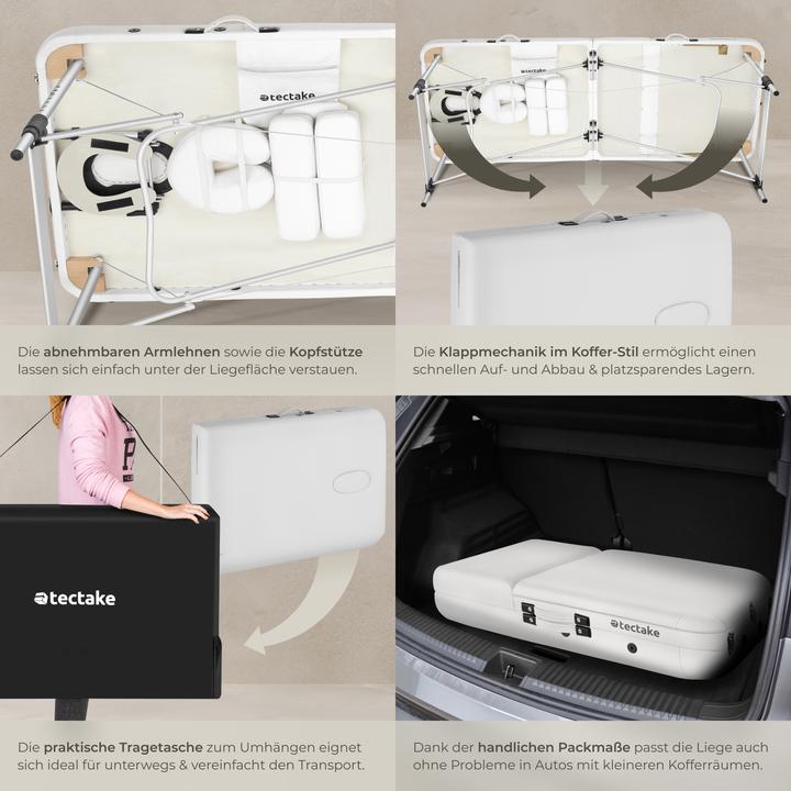 Actual product image tectake Massage Table - 3-zone bed with aluminium frame, head- and armrests, carry bag