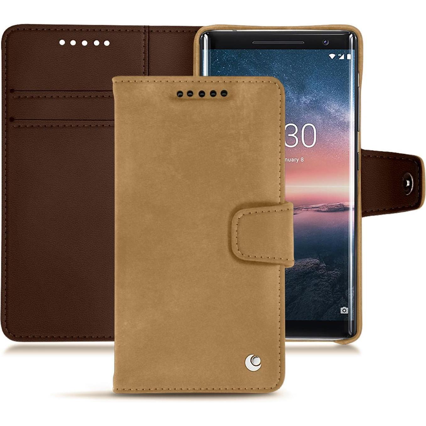 Noreve Lederschutzhülle Wallet (Nokia 8 Sirocco), Smartphone Hülle, Braun