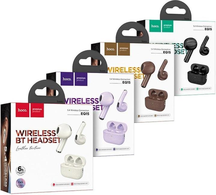 Actual product image Hoco Wireless headphones wireless earphones bluetooth TWS EQ15 purple (6 h, Wireless)