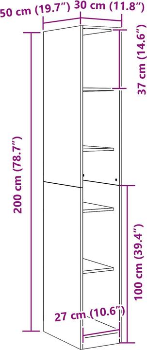 Produktbild vidaXL Kleiderschrank Schwarze Eiche - 30x50x200 cm, Aus Holzwerkstoff (30 x 50 x 200 cm)