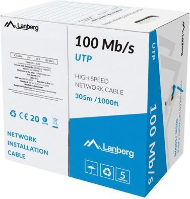 Actual product image Lanberg LCU5-10CC-0305-B Network cable 305 m Cat5e U/UTP (UTP) Blue (U/UTP, CAT5e, 305 m)