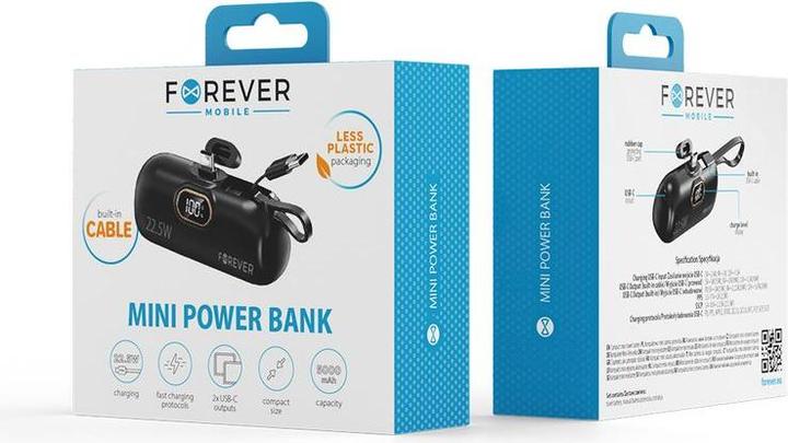 Produktbild Forever Mini-Powerbank MTB-100 22,5 W 5000 mAh USB C schwarz (5000 mAh, 22.50 W, 18.50 Wh)