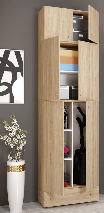Produktbild VCM Holz Besen Putzschrank Lona mit Drehtüren Schublade Aufsatz (70 x 39 x 240 cm)