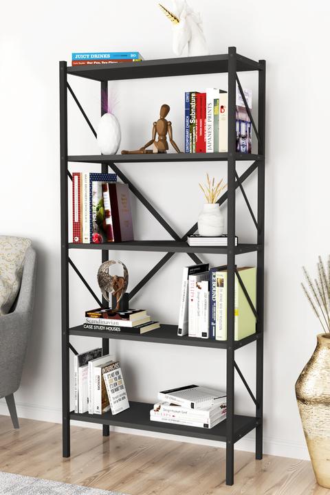 Produktbild VCM Holz Metall Aufbewahrung Stand Regal Bücherregal Deko Bücher Standregal Insasi 5 (66 x 34 x 160 cm)