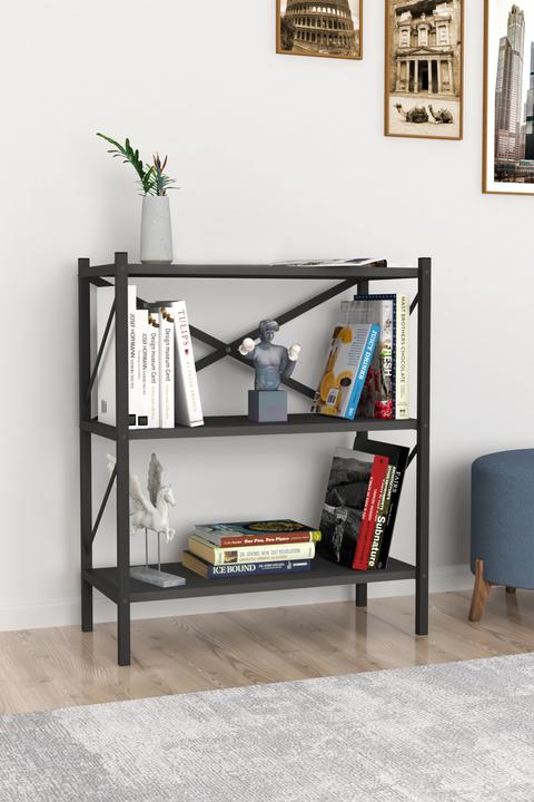 Actual product image VCM Wood Metal Storage Stand Shelf Bookcase Decorative Books Stand Shelf Insasi 2 (66 x 34 x 85 cm)