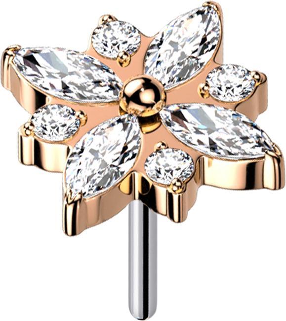 Immagine prodotto Star Piercing Threadless oro rosa fiore quadrato cristalli argento (senza ottone, Titanio)