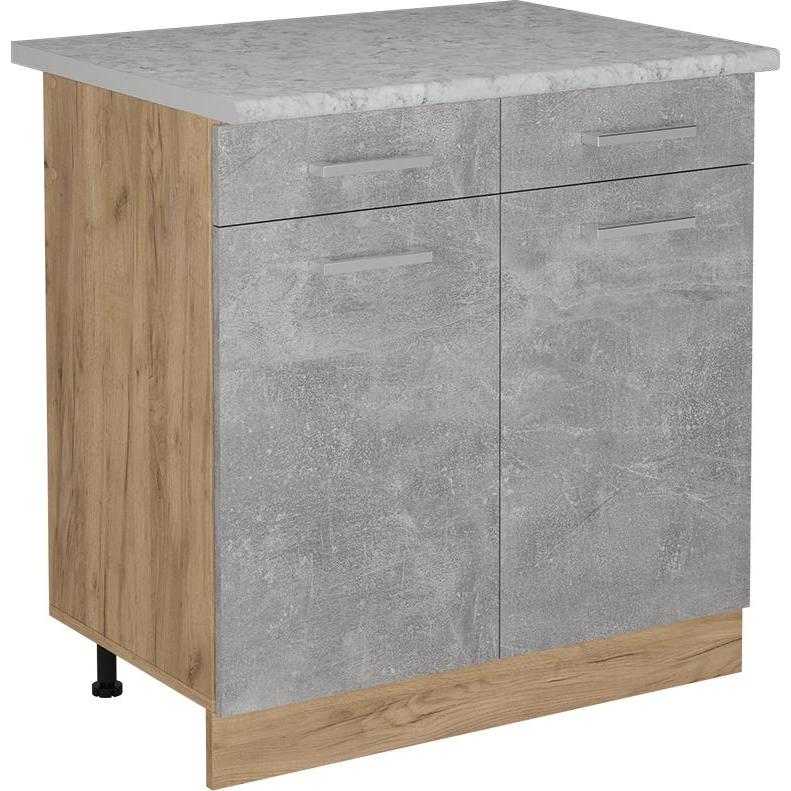 Vicco, Regal, Küchenunterschrank R-Line, Beton/Goldkraft Eiche, 80 cm AP Marmor