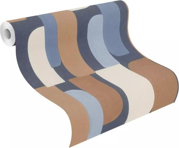 Rasch Vinyl Behang Vlies Base 330519 Blauw Bruin Vormen