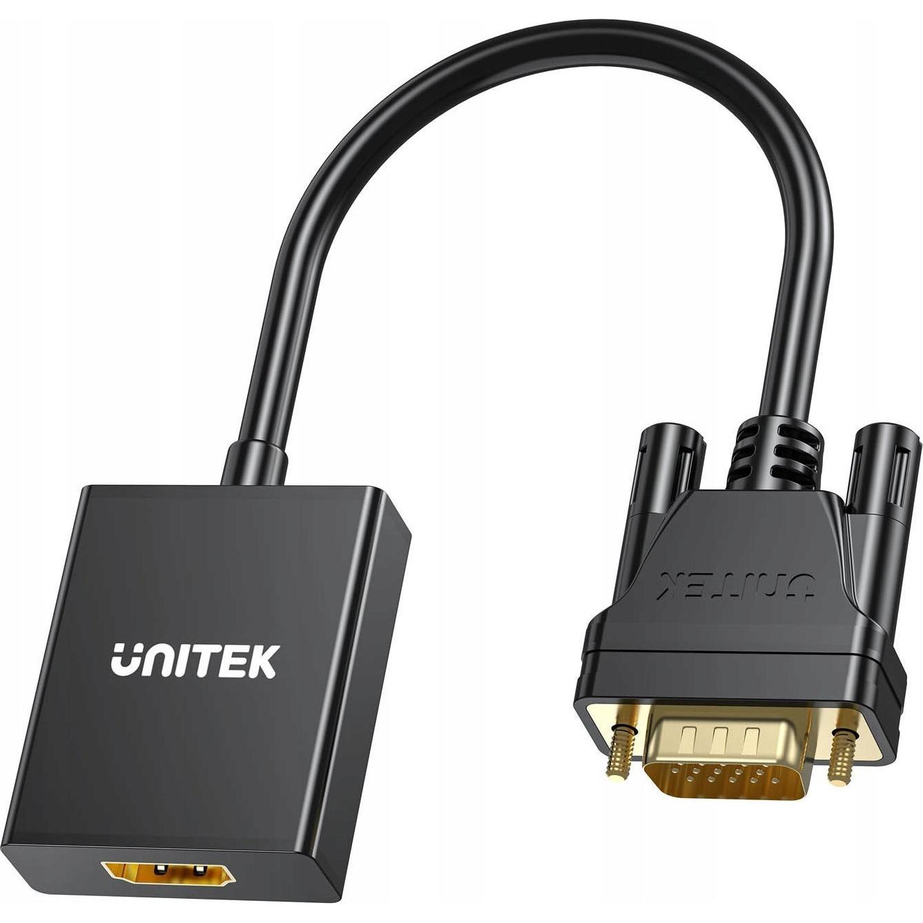 Unitek VGA auf HDMI FullHD Adapter schwarz 15cm (HDMI, 15 cm), Adattatore dati + video, Nero