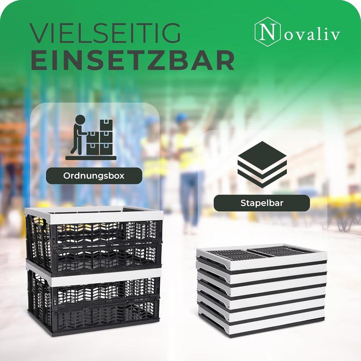 Actual product image Novaliv Folding boxes foldable sturdy 2x 30L grey black baskets shopping box folding boxes set carrying box