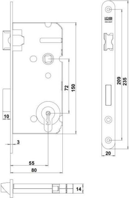 Produktbild LOB MORTISE LOCK CYL Z7ABP 72/55 RIGHT W ZN