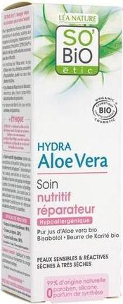 Actual product image So'bio Étic Cosmebio Hypoallergenic Sensitive and Reactive Skin Hydra Aloe Vera Repair Nourishing Ca (50 ml, Day cream)