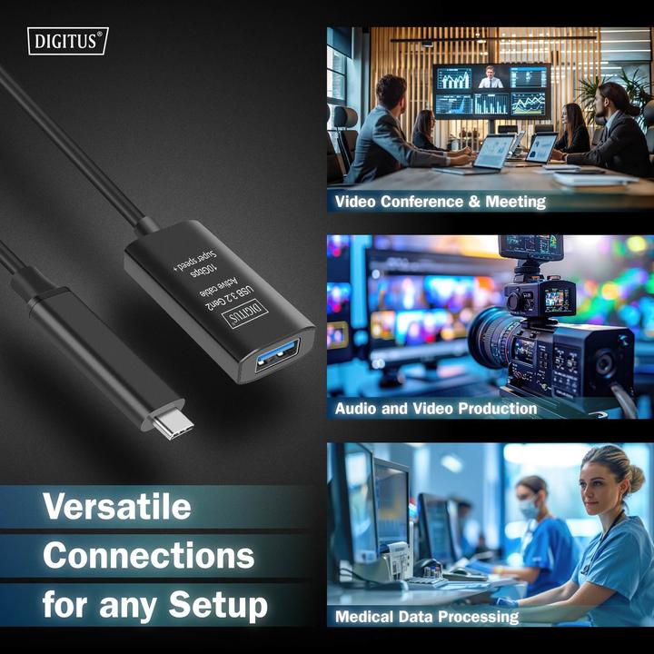 Actual product image Digitus Active USB 3.2 Gen2 10G extension cable, USB-C - USB-A, 5m (5 m, USB 3.2 Gen 2)