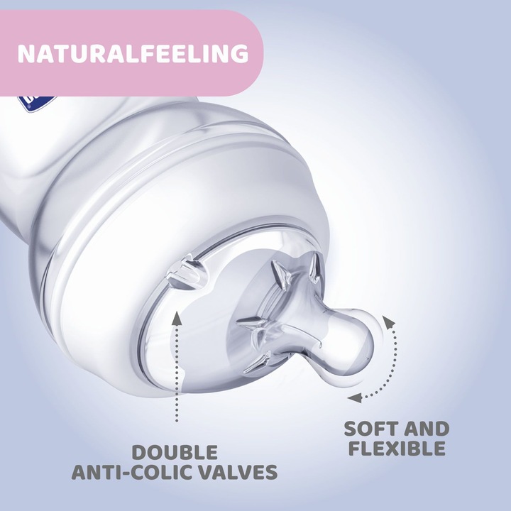 Actual product image Chicco Baby Bottle NATURAL FEELING Glass Teat Silicone Slow Flow UNI 0m+ (150 ml)