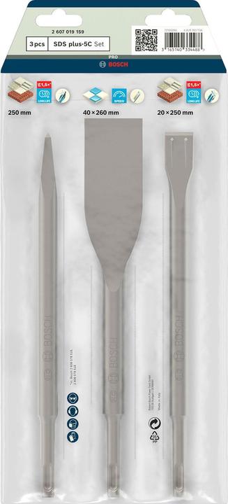Actual product image Bosch Professional Zubehör 3-piece chisel set, SDS plus, 0/20/40 mm