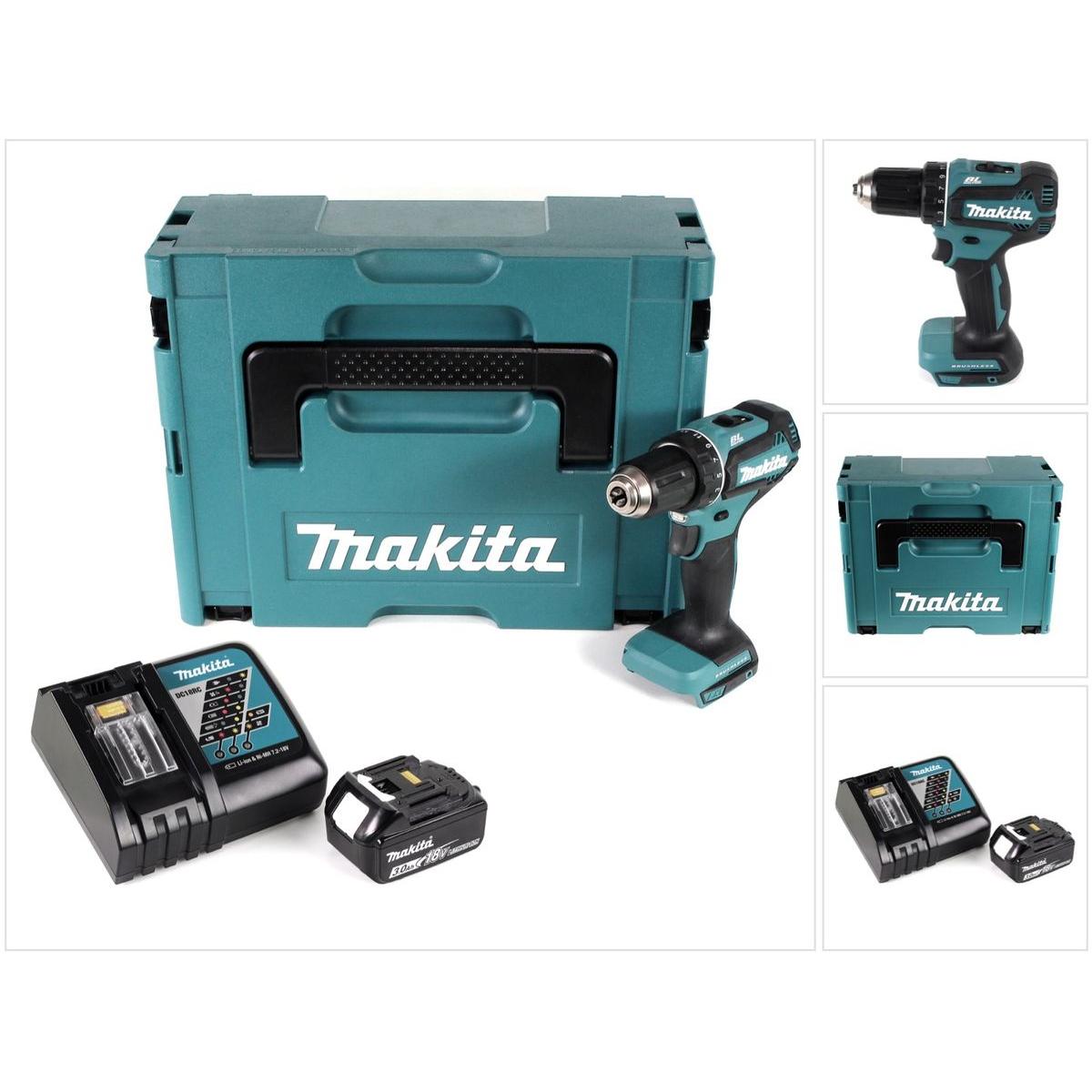 Makita, Bohrmaschine + Akkuschrauber, DDF 485 RF1J Akku Bohrschrauber 18V 50Nm im Makpac + 1x Akku 3,0 Ah + Ladegerät (A...