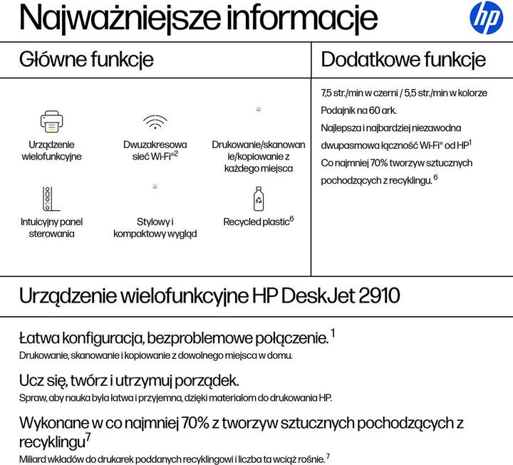 Nutritional values and ingredients HP Deskjet 2910 All-in-One Bl??kprinter (Ink, Colour)