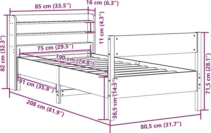 Image du produit vidaXL Bettgestell (75 x 190 cm)