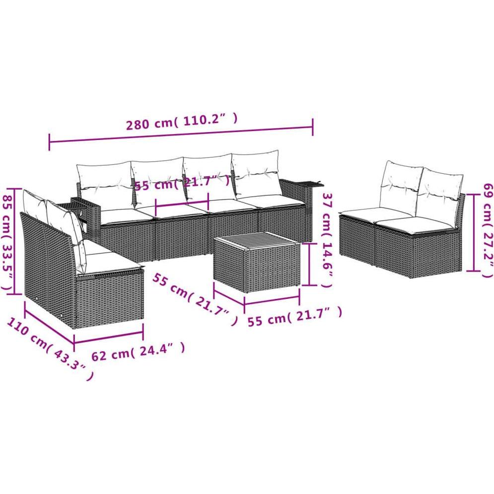 Thumbnail - VidaXL, Gartenlounge, 10-tlg. Garten-Lounge-Set mit Kissen