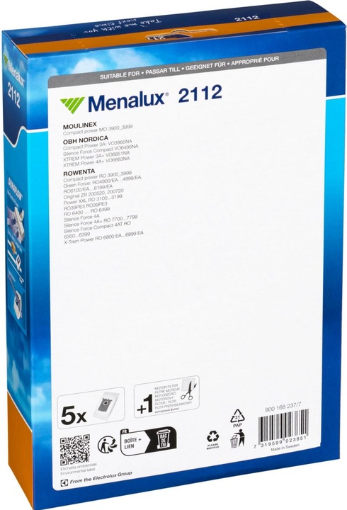 Produktbild Menalux 2112 Staubsaugerbeutel für Rowenta RO 64, RO 6432, RO 63, RO 68 / 5 Staubbeutel Duraflow Syn (5 x)