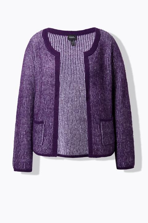 Produktbild Ulla Popken Strickjacke, Streifen-Rippstrick, Rundhals, Langarm (50, 52)