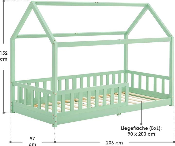 Image du produit Juskys Kinderbett 90x200cm Marli - Mint (90 x 200 cm)