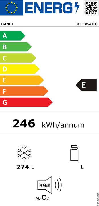Energy Label Candy Gefrierschrank CFF 1854 DX Schwarz Rechts, Wechselbar (Stand-alone, 274 l)