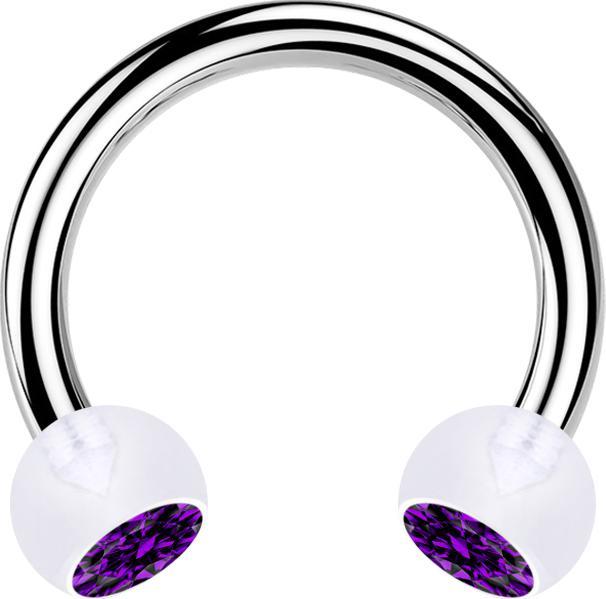 Produktbild Star Piercing Micro Circular Barbell silber mit zwei Kugeln transparent Kristall violett (ohne Messing, Chirurgenstahl 316L, Kunststoff)