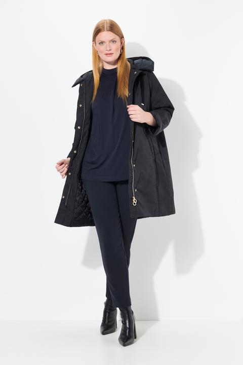 Image du produit Ulla Popken Manteau matelassé à capuche, motif pied-de-poule et fermeture éclair à double curseur (50, 52)
