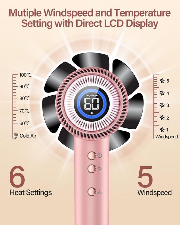Immagine prodotto Dewily Asciugacapelli con diffusore magnetico, motore brushless 110000 rpm, 300 milioni ioni negativi