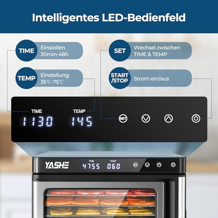 Immagine prodotto Yashe Essiccatore per alimenti con display LED, controllo temperatura e 9 vassoi