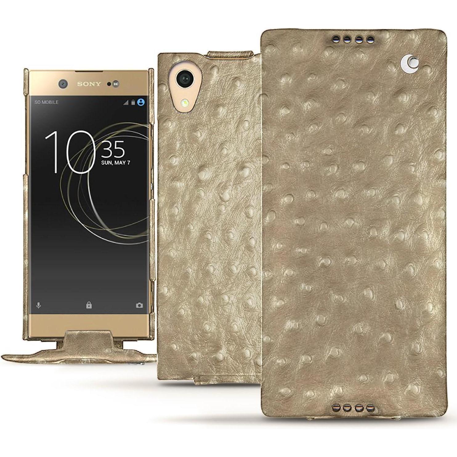 Noreve Lederschutzhülle vertikal (Sony Xperia XA1 Ultra), Smartphone Hülle, Beige