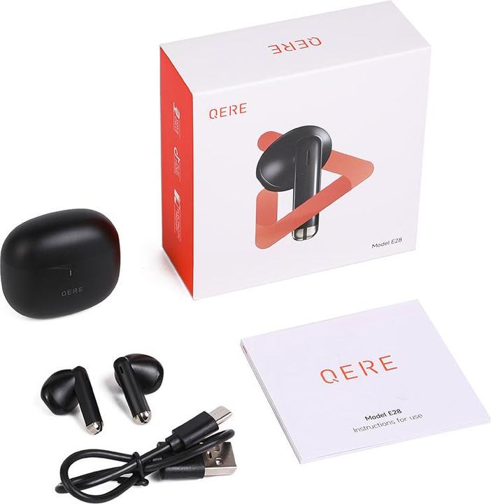 Produktbild Qere E28 Kabellose Bluetooth 5.3 Kopfhörer In-Ear HIFI mit Nois cancellation, IPX5 & Touch Control (Aktive Geräuschunterdrückung, 20 h, Kabellos)