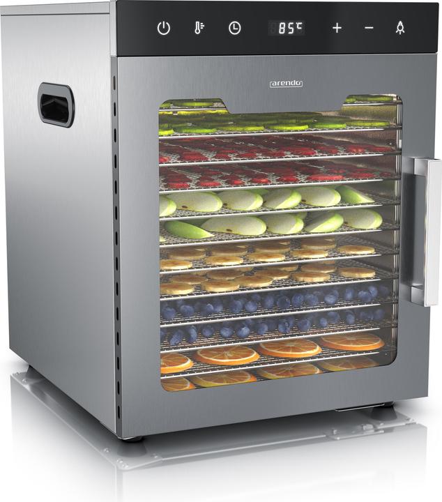 Arendo Dörrautomat Edelstahl, Temperaturregler von 30° bis 90 °C, Dörrgerät, Dehydrator 800 W, 12 Etagen