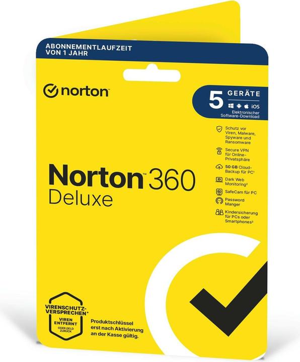 Norton 360 Deluxe Sleeve, 5 Device, 1 Jahr (5 User, 12 Monate)
