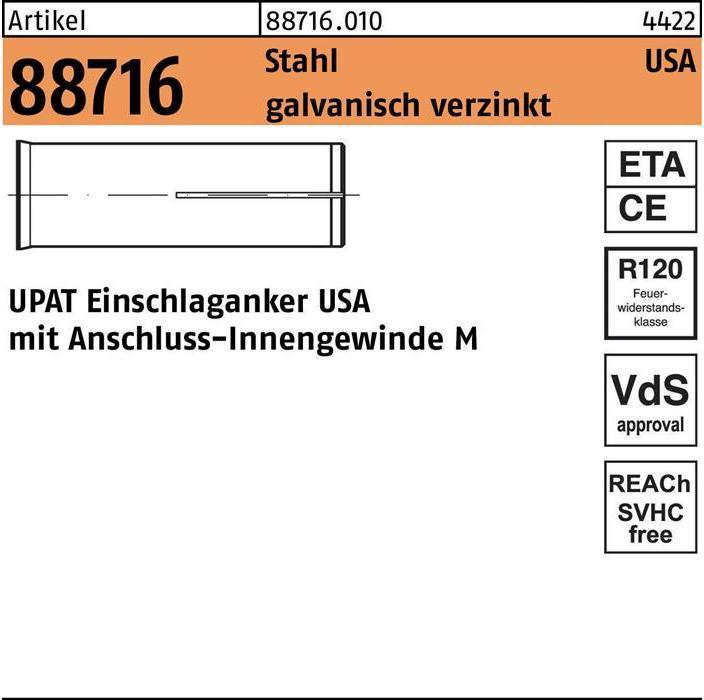 Produktbild Upat Einschlaganker R 88716 USA M 20 Stahl galvanisch verzinkt (20 Stk.)