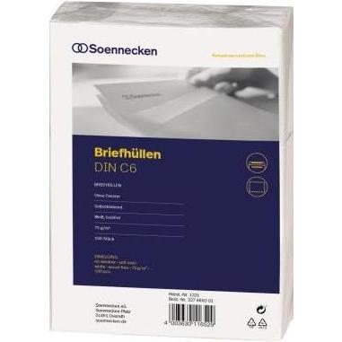 Soennecken, Ordner Zubehör, Briefhüllen C6 oF/sk weiss 100-er Packung 75g