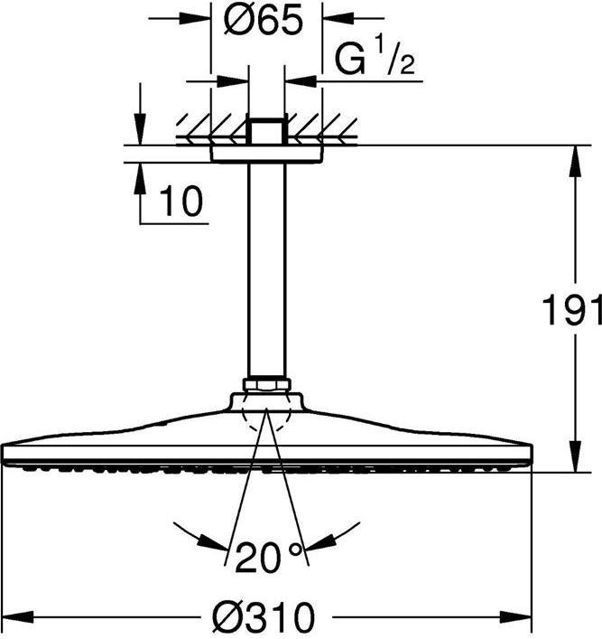 Actual product image Grohe Overhead shower set Rainshower Mono 310 EcoJoy 26560000 31 cm incl. ceiling connection 14.2 (9 l/min)