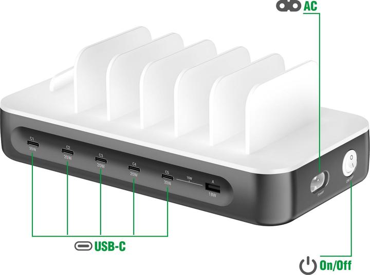 Produktbild 4smarts Ladestation Team 100W 5C/1A inkl. 6 Kabel (100 W)