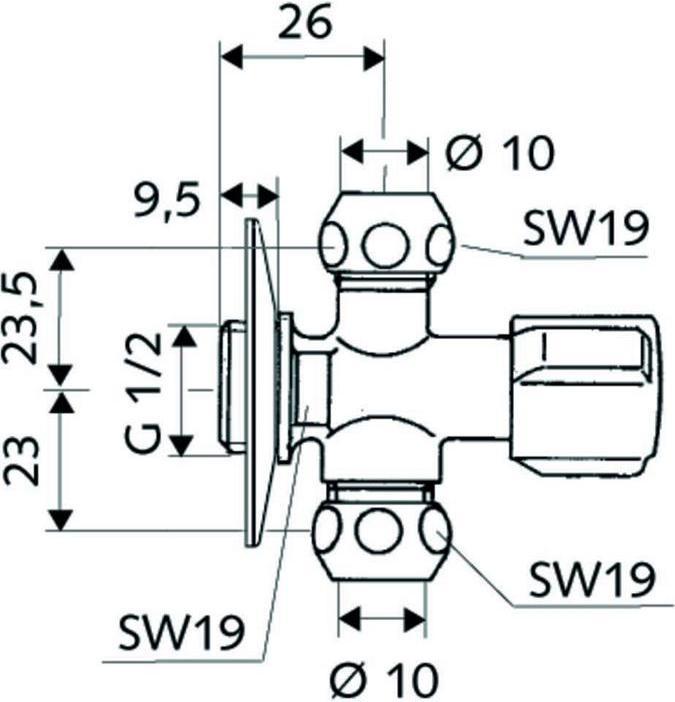 Produktbild Schell Eckventil COMFORT 1/2" mit zwei 3/8" Abgngen chrom
