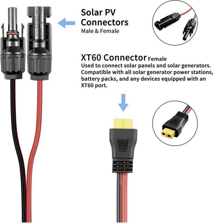 Produktbild Tru Components PV-Solarstecker auf XT60-Kabel 1,5 M TC-13619276 Schwarz, Rot In (Solarstecker)