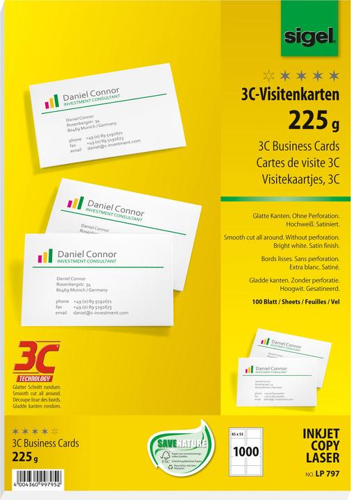 Actual product image Sigel Business cards 3C (225 g/m², 1000 x, A4)