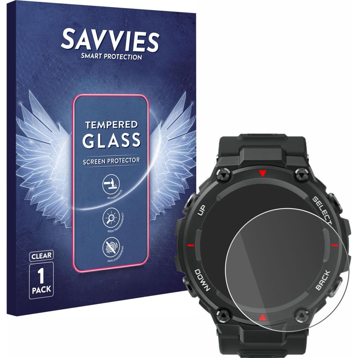 Savvies Panzerglas Hartglas Displayschutz, Smartwatch Schutzfolie, Transparent